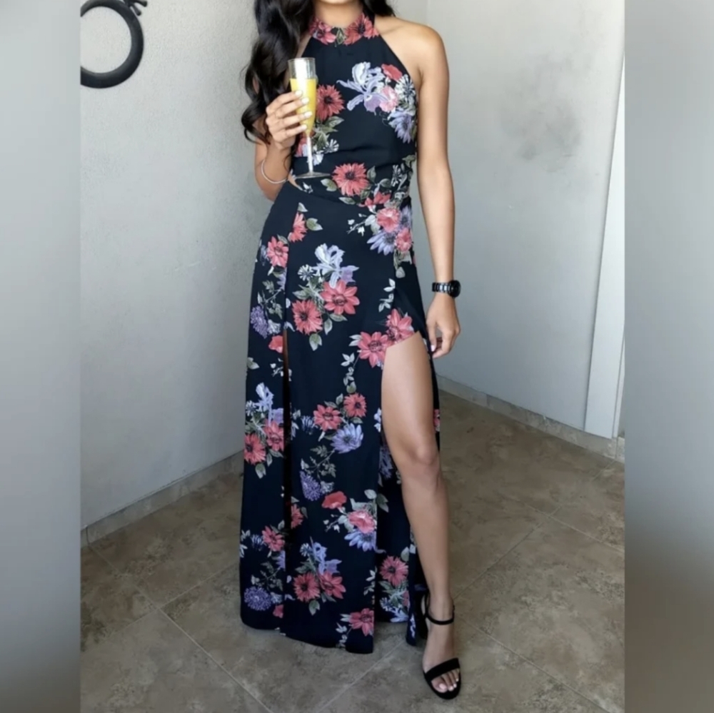 Double slit maxi dress